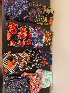 Mixed Floral & Patterned Leggings Bundle - Black, Orange, Navy, Teal OS